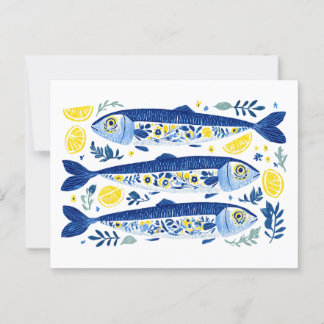 Mediterranean Summer Blue and Yellow Sardines Postcard