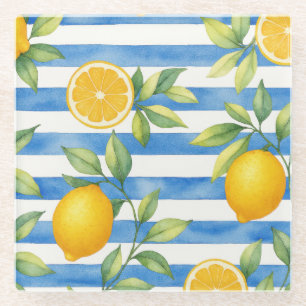 Mediterranean Summer Citrus Kitchen Decor Glass Coaster