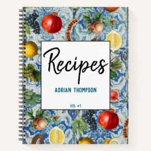 Mediterranean Summer Fruit & Blue Mosaic Recipes Notebook