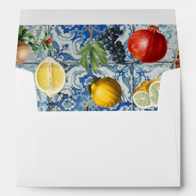 Mediterranean Summer Fruit & Blue White Mosaic Envelope (Back (Bottom))