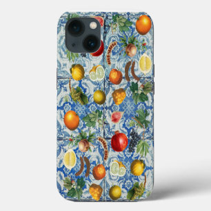 Mediterranean Summer Fruit & Blue White Mosaic iPhone 13 Case