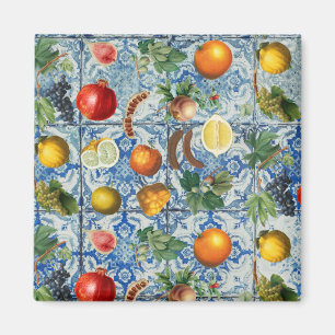 Mediterranean Summer Fruit & Blue White Mosaic Magnet