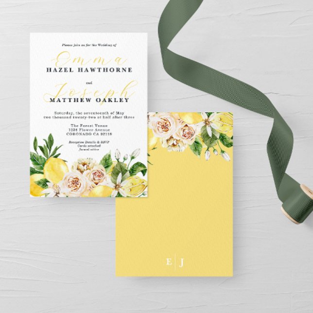 Mediterranean summer lemon bright yellow Wedding Invitation (Creator Uploaded)