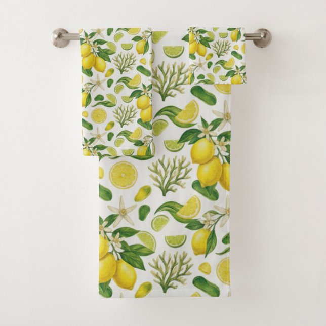 Mediterranean Summer Lemon Citrus Bath Towel Set (Insitu)
