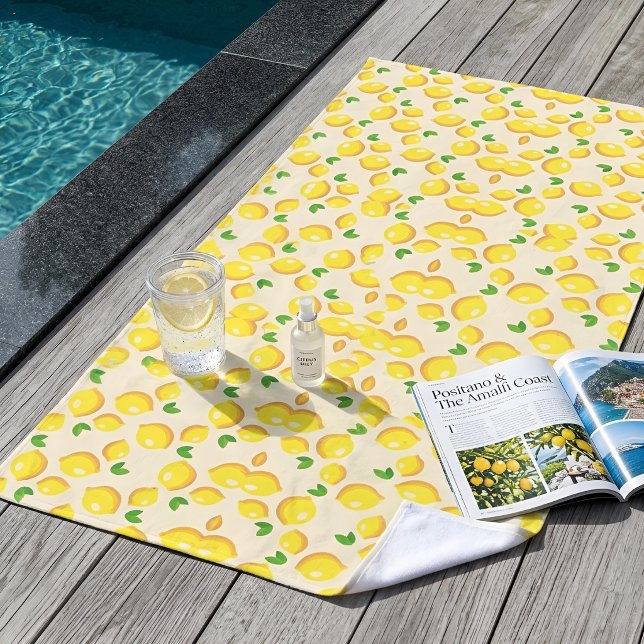 Mediterranean Summer Lemon Citrus Fruit Pattern Beach Towel (Creator Uploaded)
