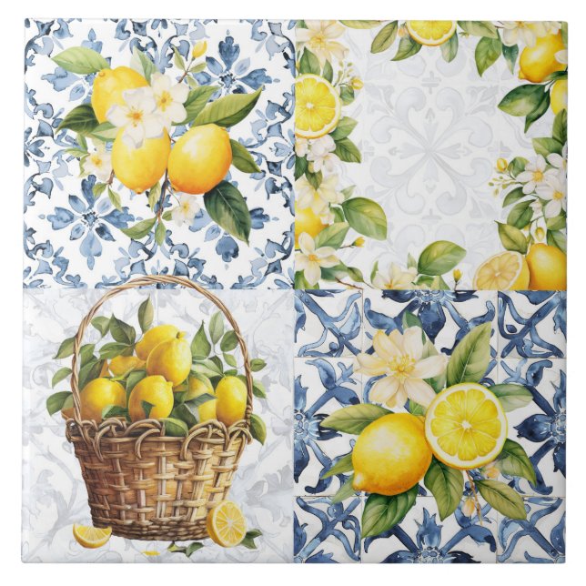 Mediterranean Summer Lemon Pattern Ceramic Tile (Front)