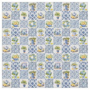 Mediterranean Summer Lemon Pattern  Fabric
