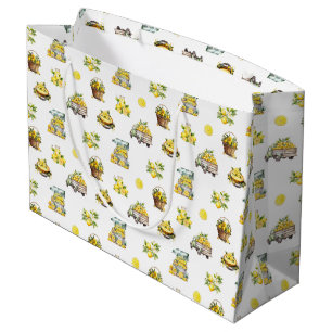 Mediterranean Summer Lemon Pattern Large Gift Bag