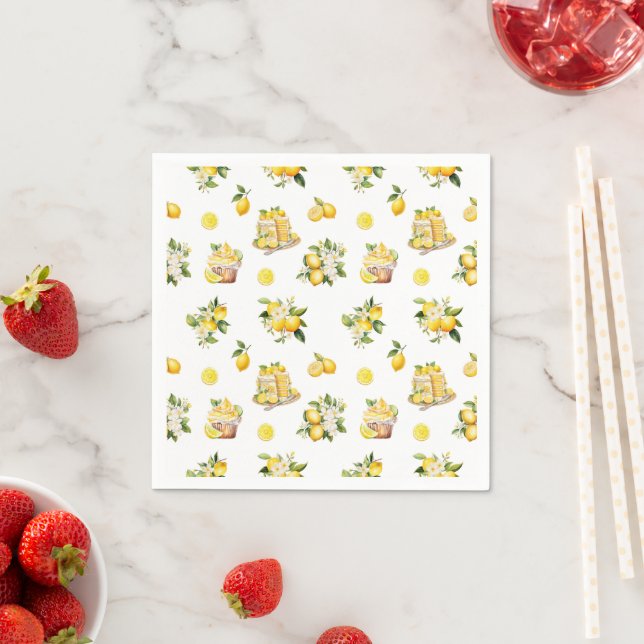 Mediterranean Summer Lemon Pattern  Napkin (Insitu)
