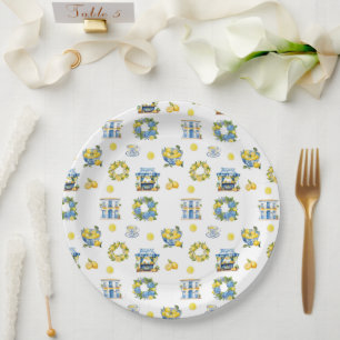 Mediterranean Summer Lemon Pattern  Paper Plate