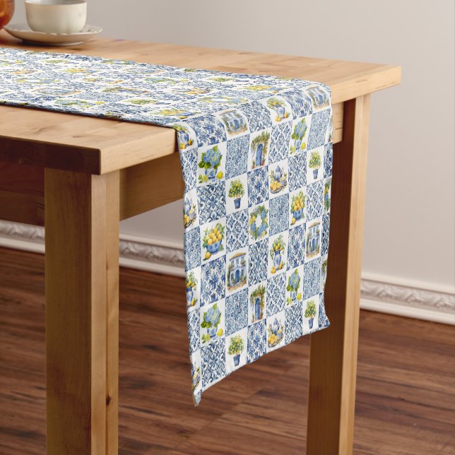 Mediterranean Summer Lemon Pattern  Short Table Runner (In Situ)