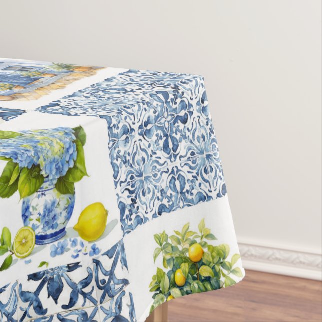 Mediterranean Summer Lemon Pattern  Tablecloth (In Situ)