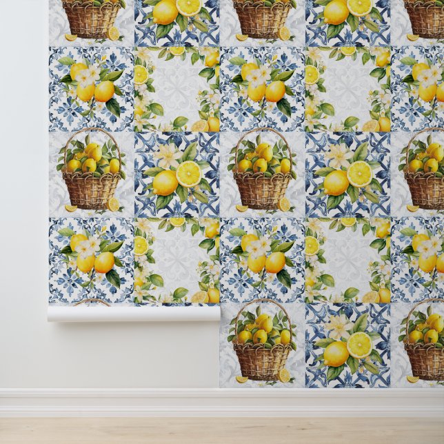 Mediterranean Summer Lemon Pattern  Wallpaper (Application)