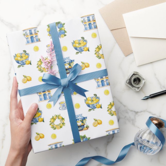 Mediterranean Summer Lemon Pattern  Wrapping Paper (Gifting)
