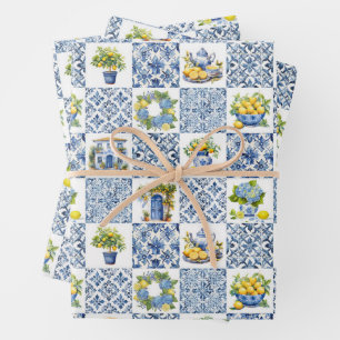 Mediterranean Summer Lemon Pattern Wrapping Paper Sheet