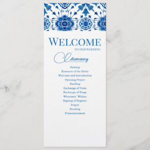 Mediterranean summer modern blue mosaic Wedding Programme
