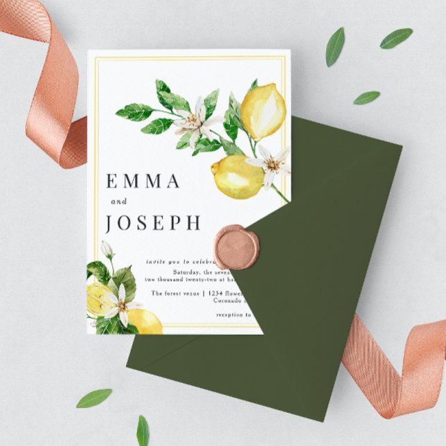 Mediterranean summer modern bright yellow Wedding Invitation (Creator Uploaded)