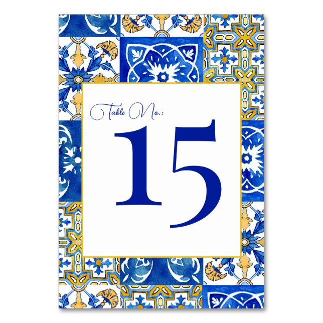 Mediterranean summer modern tile  table number (Front)