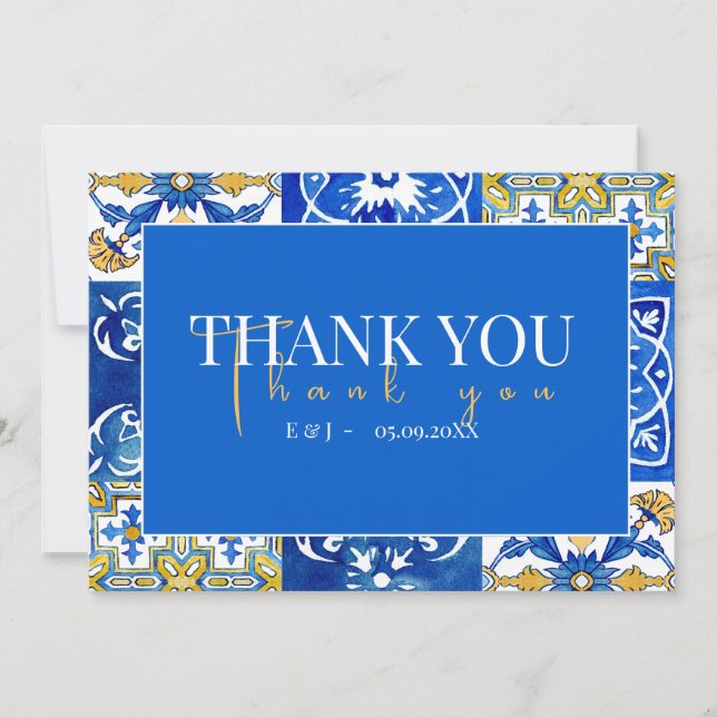 Mediterranean summer modern tile  "Thank you" Card (Front)