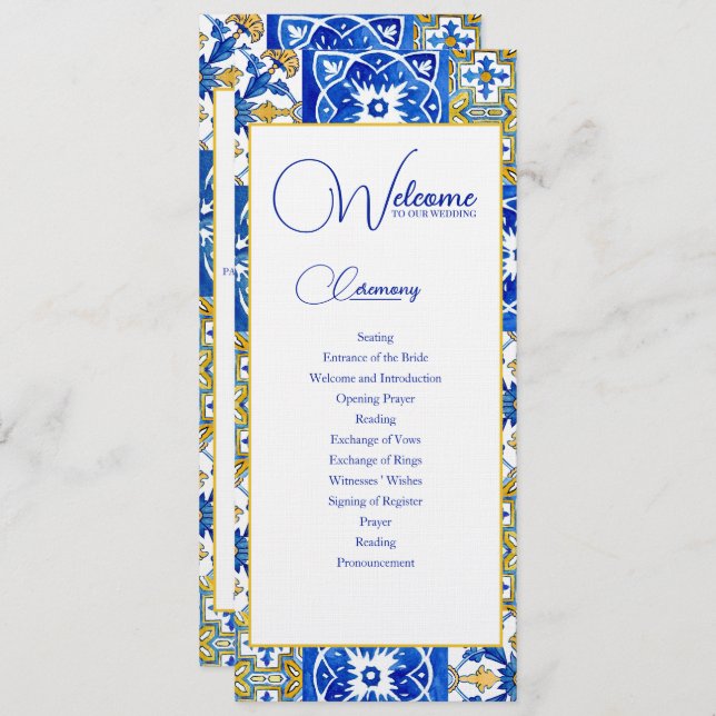 Mediterranean summer modern tile Wedding Programme (Front/Back)