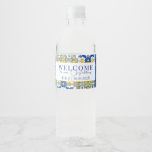 Mediterranean summer modern tile Wedding "Welcome" Water Bottle Label