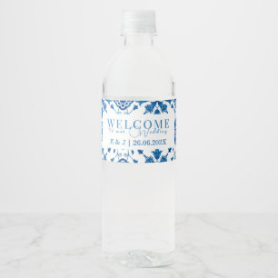 Mediterranean summer modern tile Wedding "Welcome" Water Bottle Label
