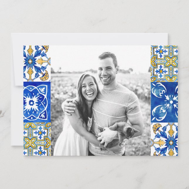 Mediterranean summer Photo Wedding "Thank you"  Save The Date (Front)