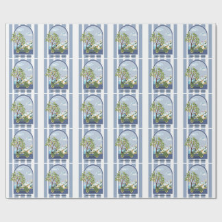 Mediterranean Summer Scooter Coastal Travel Poster Wrapping Paper