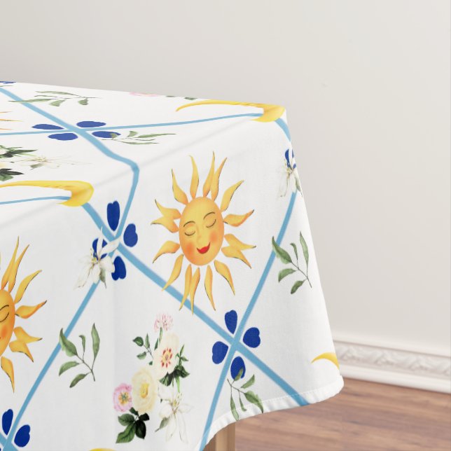 Mediterranean sun,flowers,half moon, tablecloth (In Situ)