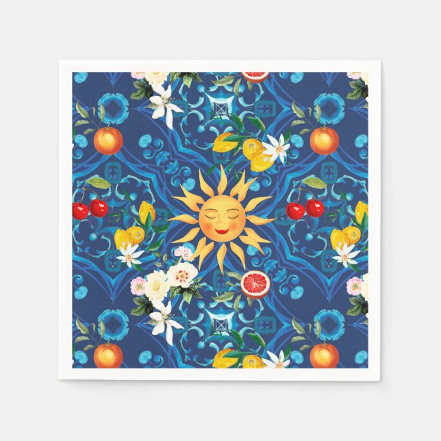 Mediterranean sun,fruits,summer,lemon art, napkin (Front)