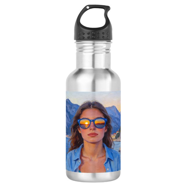 Mediterranean Sunset Reflections – Modern Coastal  532 Ml Water Bottle (Front)
