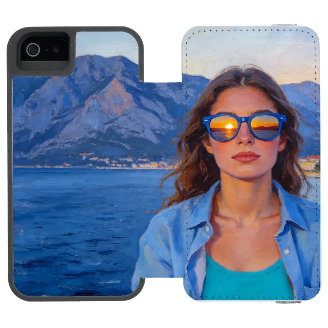 Mediterranean Sunset Reflections – Modern Coastal  Incipio iPhone Wallet Case (Folio Open)