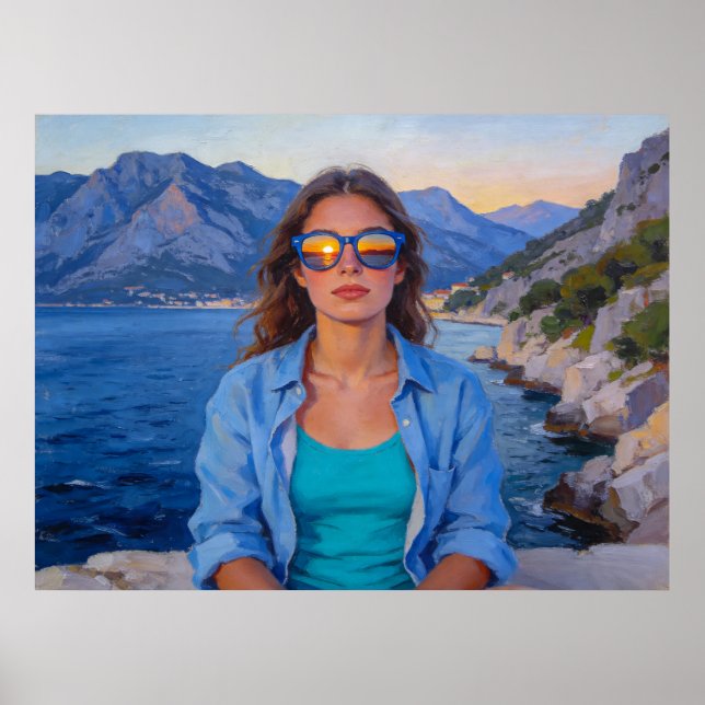 Mediterranean Sunset Reflections – Modern Coastal  Poster (Front)