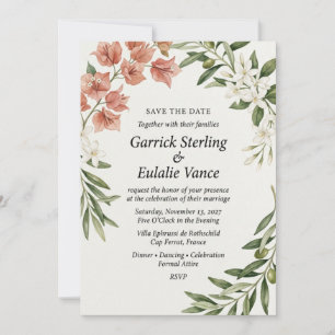 Mediterranean Sunset Watercolor Wedding Invitation