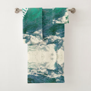 Mediterranean Teal Blue Nordic Wave Realistic Bath Towel Set