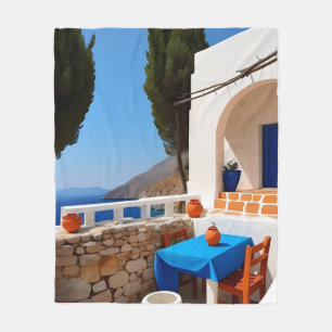 Mediterranean Terrace View Fleece Blanket