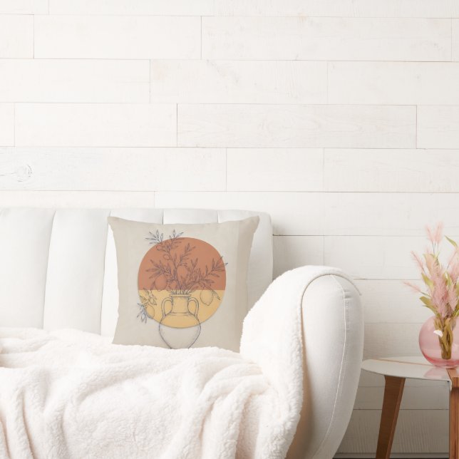 Mediterranean Terracotta Amphora Linen Throw Cushion (Couch)