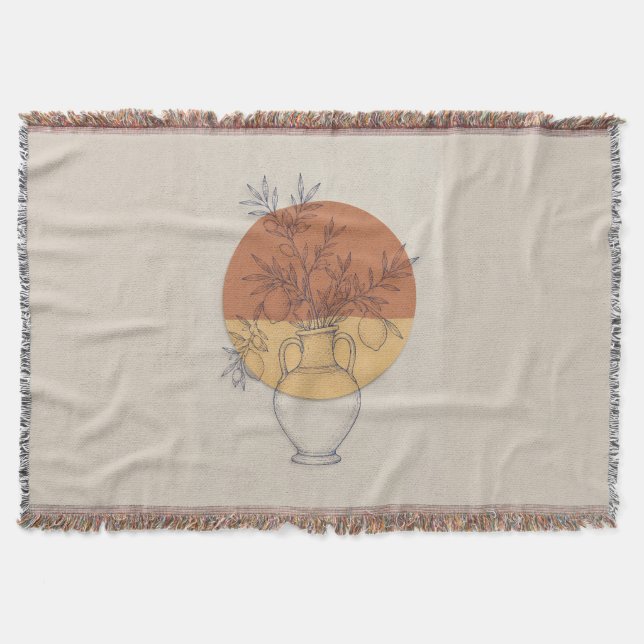 Mediterranean Terracotta Amphora Luxury Woven  Throw Blanket (Front)
