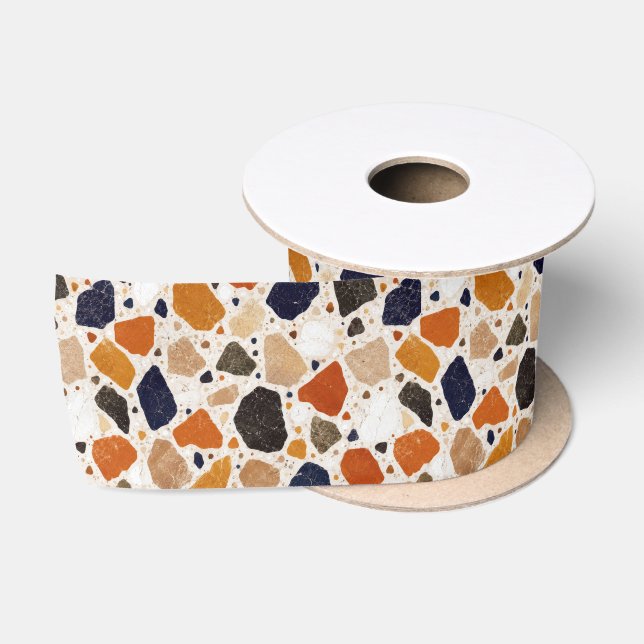Mediterranean Terrazzo Abstract Design Satin Ribbon (Spool)