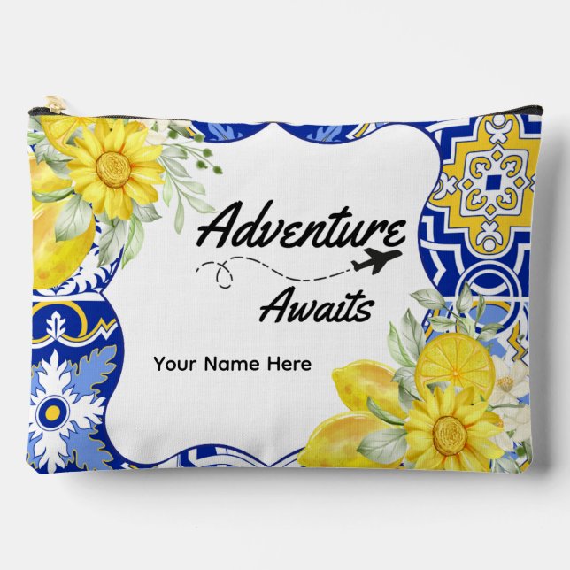 Mediterranean Theme Travel Makeup Bag (Front)