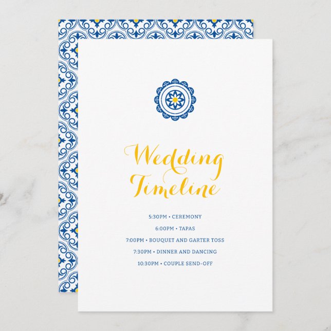 Mediterranean Tile Blue Yellow Wedding Timeline Programme (Front/Back)