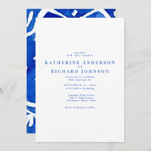  Mediterranean Tile Cobalt Blue & White Wedding Invitation
