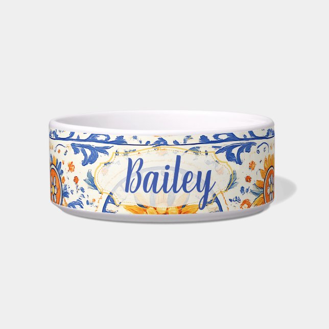 Mediterranean Tile Custom Pet Bowl  (Front)