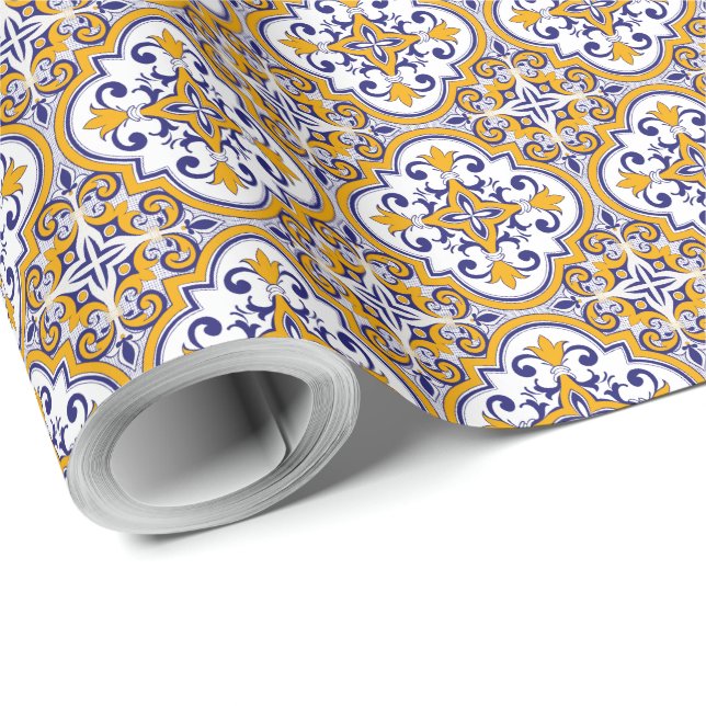Mediterranean Tile Elegant Boho Wrapping Paper (Roll Corner)