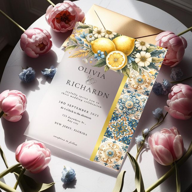 Mediterranean  Tile flower Italian Positano Lemon  Acrylic Invitations (Creator Uploaded)