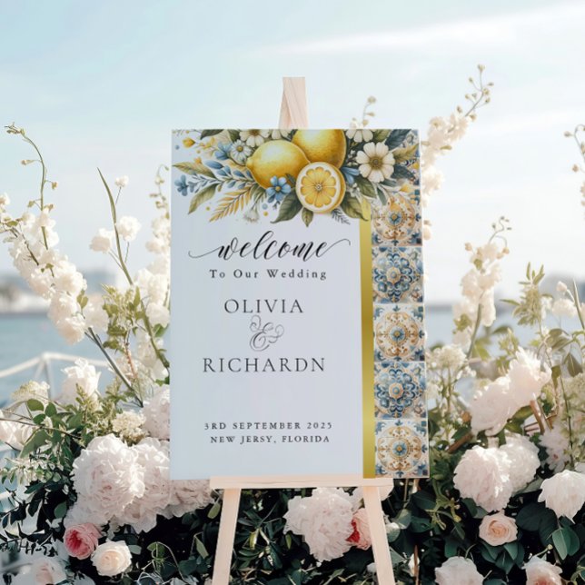 Mediterranean  Tile flower Italian Positano Lemon  Acrylic Sign (Creator Uploaded)