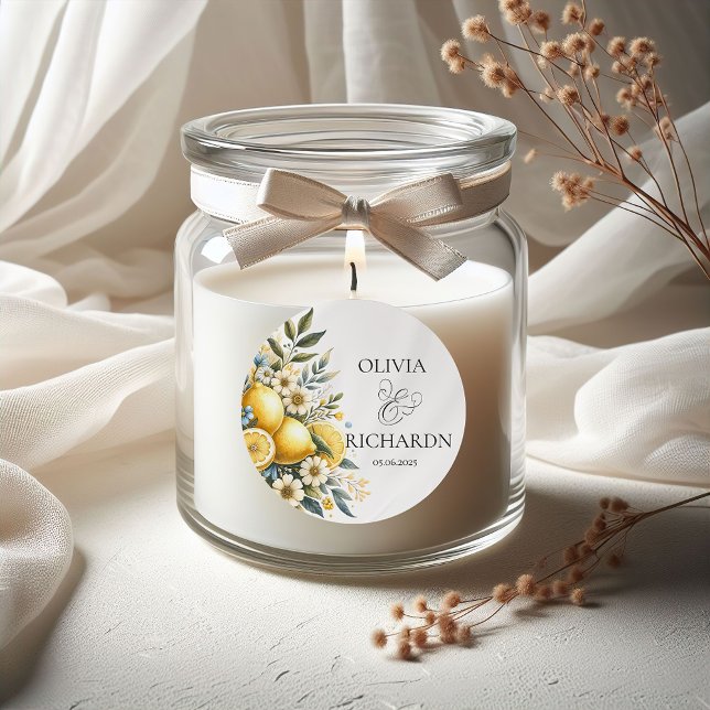 Mediterranean Tile flower Italian Positano Lemon Classic Round Sticker (Creator Uploaded)