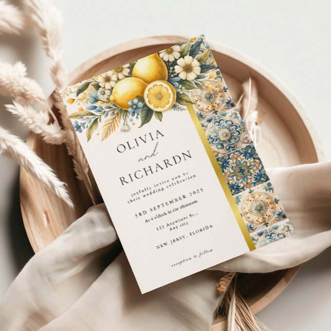Mediterranean  Tile flower Italian Positano Lemon  Invitation (Creator Uploaded)