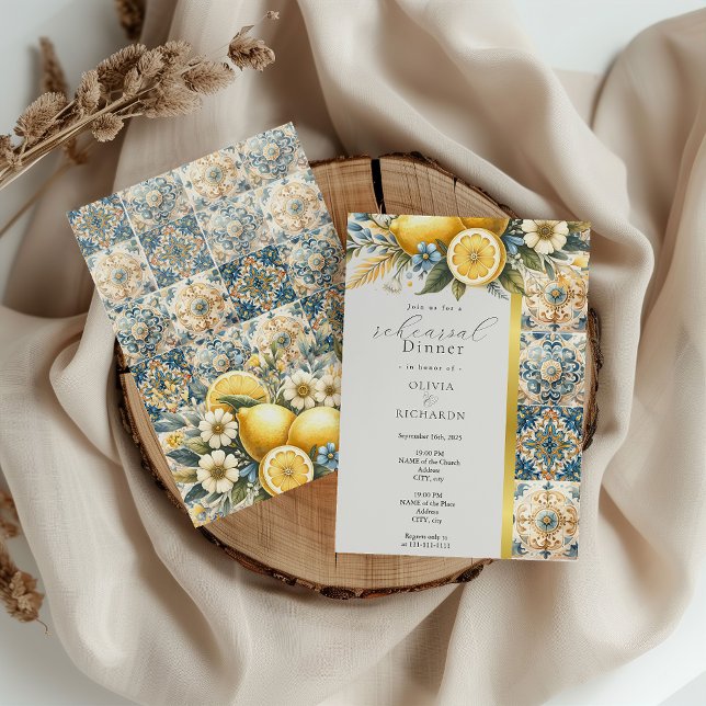 Mediterranean  Tile flower Italian Positano Lemon  Invitation (Creator Uploaded)