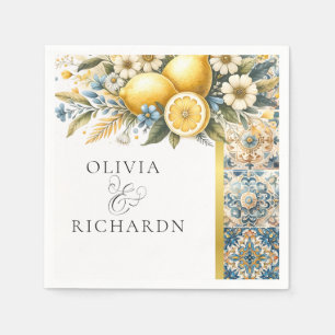 Mediterranean  Tile flower Italian Positano Lemon  Napkin